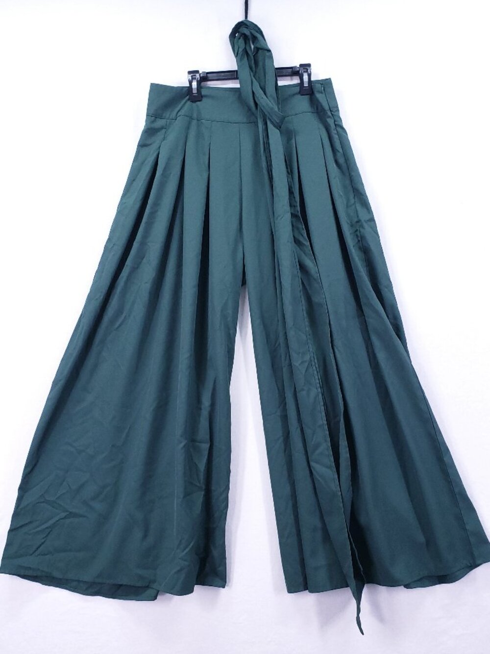 Unbranded Women Wide Leg Pleated Trousers Green Large With Belt Boho Beach